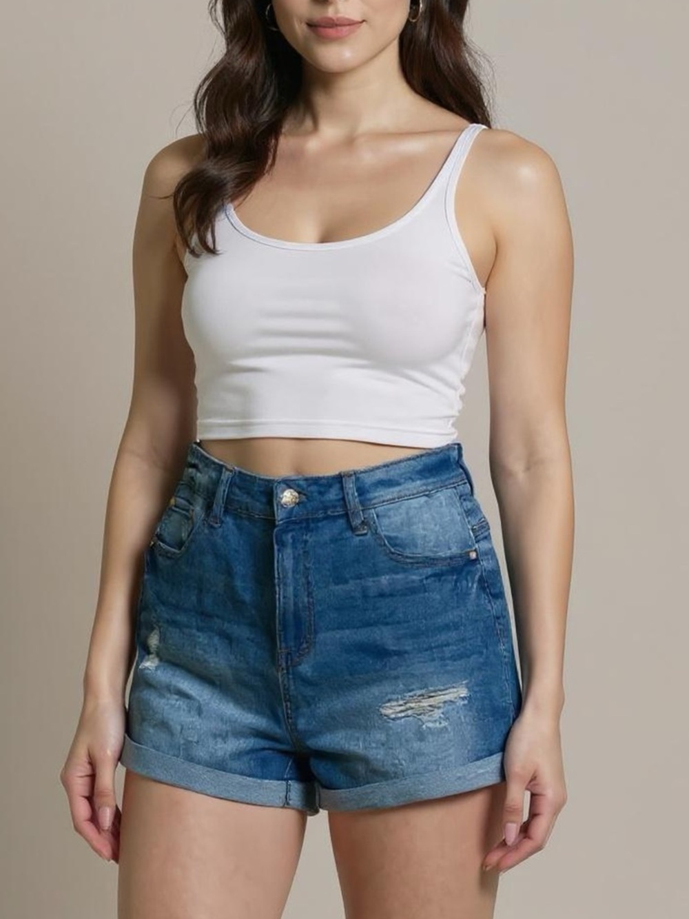 Kendall + Kylie High Rise Distressed Denim Shorts Blue Rolled Hem Size 29